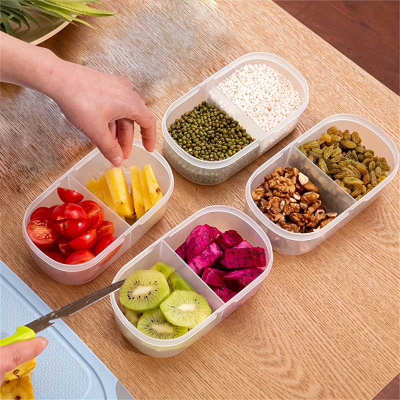 Dual Compartment Food Storage Container Plastic Sealed Easy Clean Reusable for Spices Herbs Lunch Kitchen Camping Office