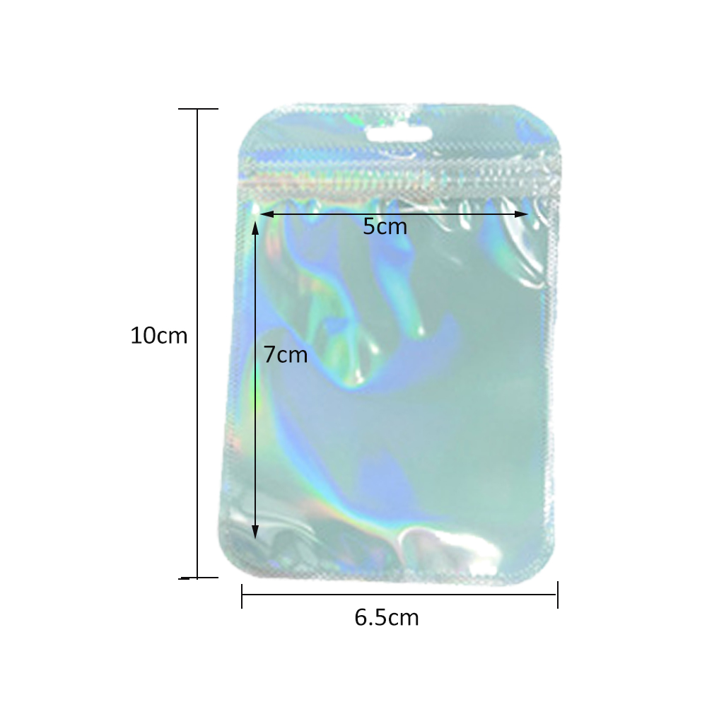 50pcs Holographic Zipper Small Jewelry Bag Pouch For Bead Earring Food Storage Small Business Entrepreneurship Packaging Display K1506GN10