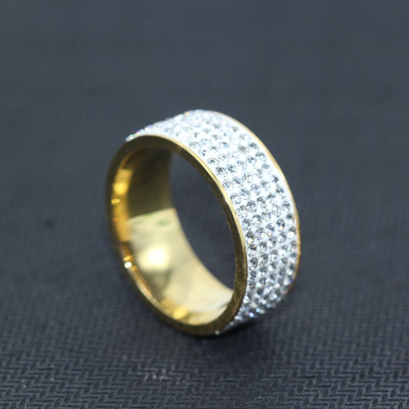 Shine Silver and Gold Color Women Ring Round Inlaid White Zircon Ring for Women Men Engagement Wedding Jewelry Gift gold