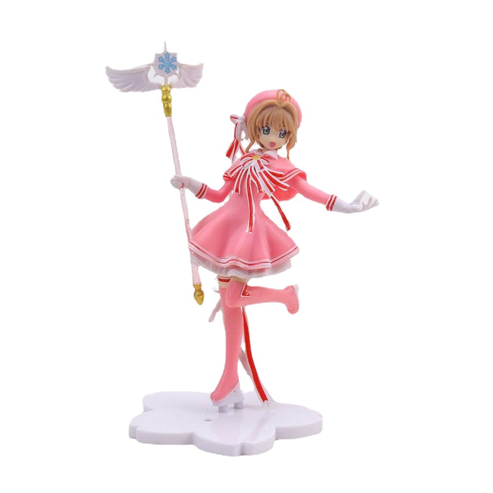 Anime Lovely Pink Card Captor SAKURA 15CM Action Figures Models PVC Figure Model Car Cake Decorations Magic Wand Girls Toys Gift 14:29#01