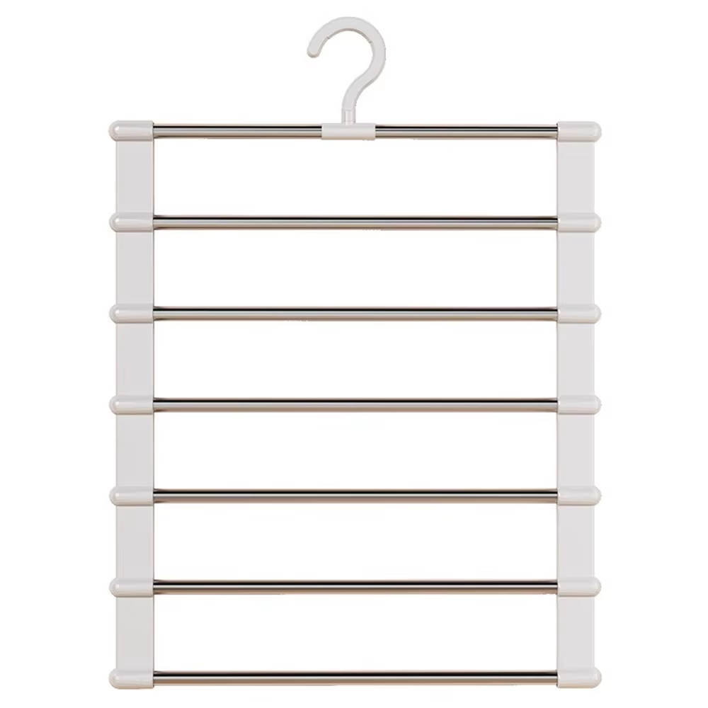 Multi-Layer Pants Hanger Space Saving Closet Organizer Foldable Trousers Clothes Rack Wardrobe Storage with Non Slip Clips WHITE