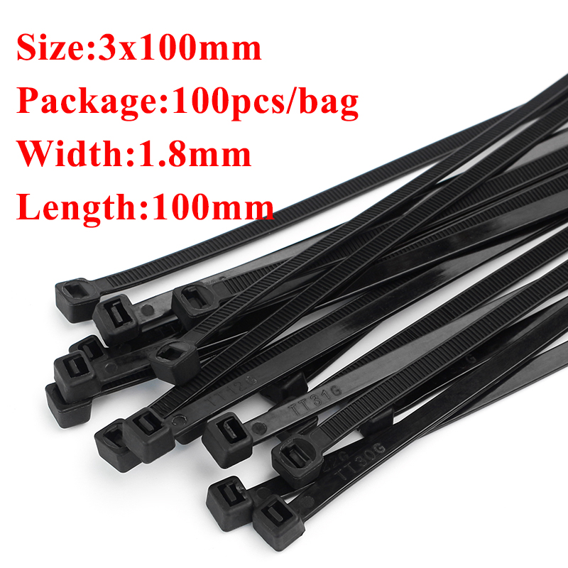 Plastic Nylon Cable Tie 100 PCS Black 5X300 Cable Tie Fixing Ring 3X200 Cable Tie Zipper with 5X200 Self-Locking Nylon Cable Tie x100 width1.8