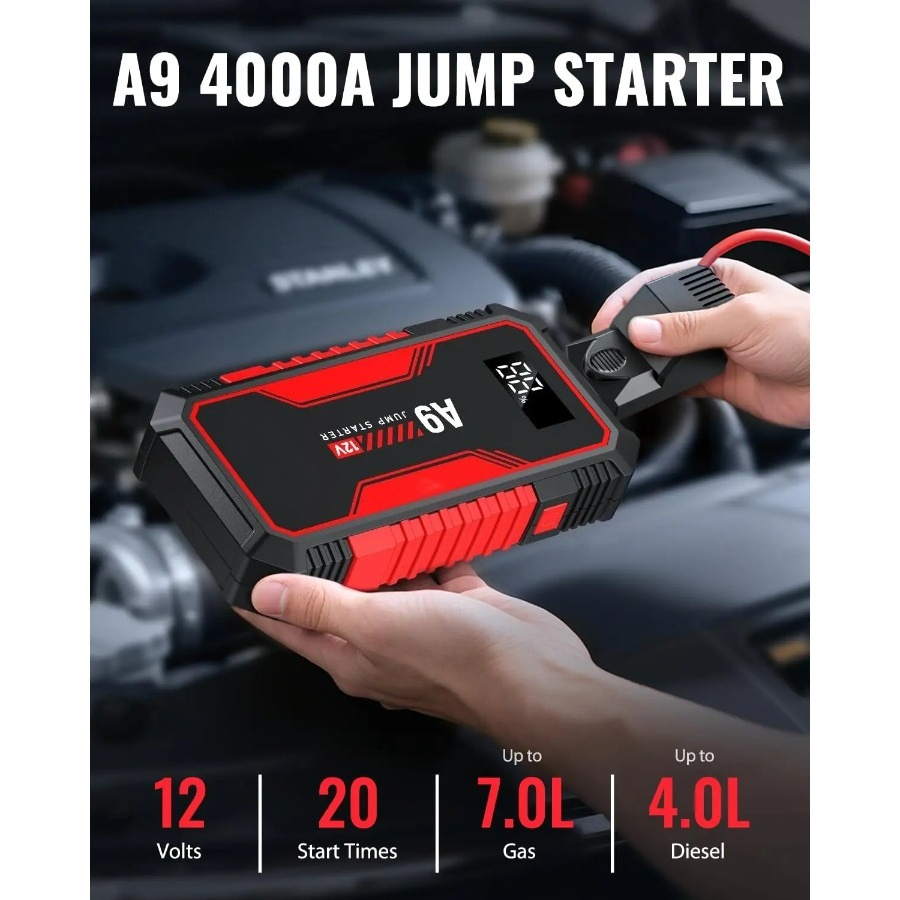 12000A Jump Starter for 12V Vehicles, Portable Car Battery Booster Pack with USB, LED Light, and Storage Case