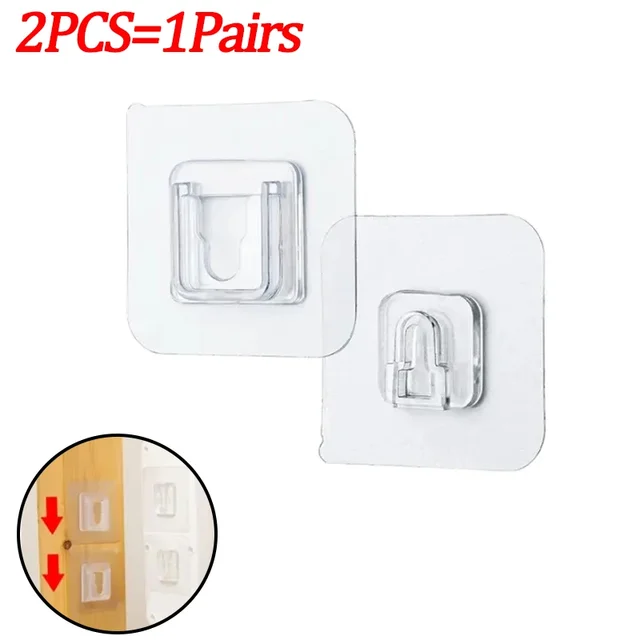 Double-Sided Adhesive Wall Hooks Hanger Strong Transparent Suction Cup Sucker Hooks Kitchen Bathroom Storage Plug Socket Holders PCS(1Pair)