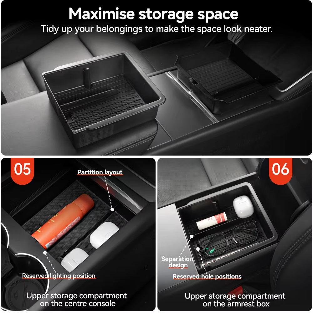 For Tesla Model 3/Y/YL Highland Juniper 2026 Center Armrest Hidden Storage Box Cup Holder Console Organizer Box Accessories