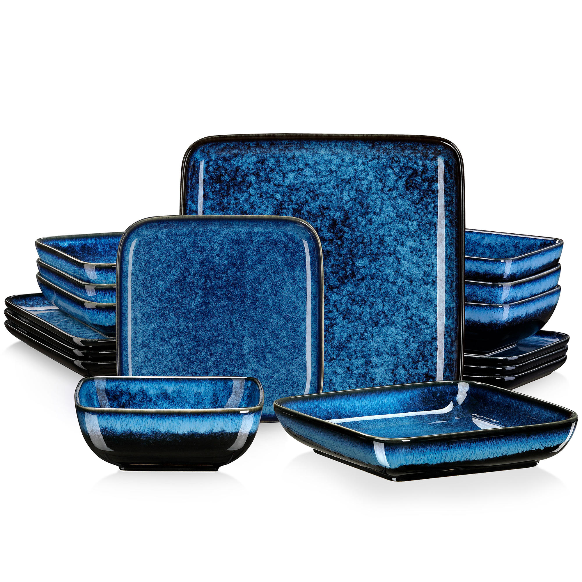 vancasso Stern Dinner Set Green Square Kiln Change Glaze Tableware 16 Piece Kitchen Dinnerware Ceramic Crockery Set for 4 Person BLUE 16PCS / Germany