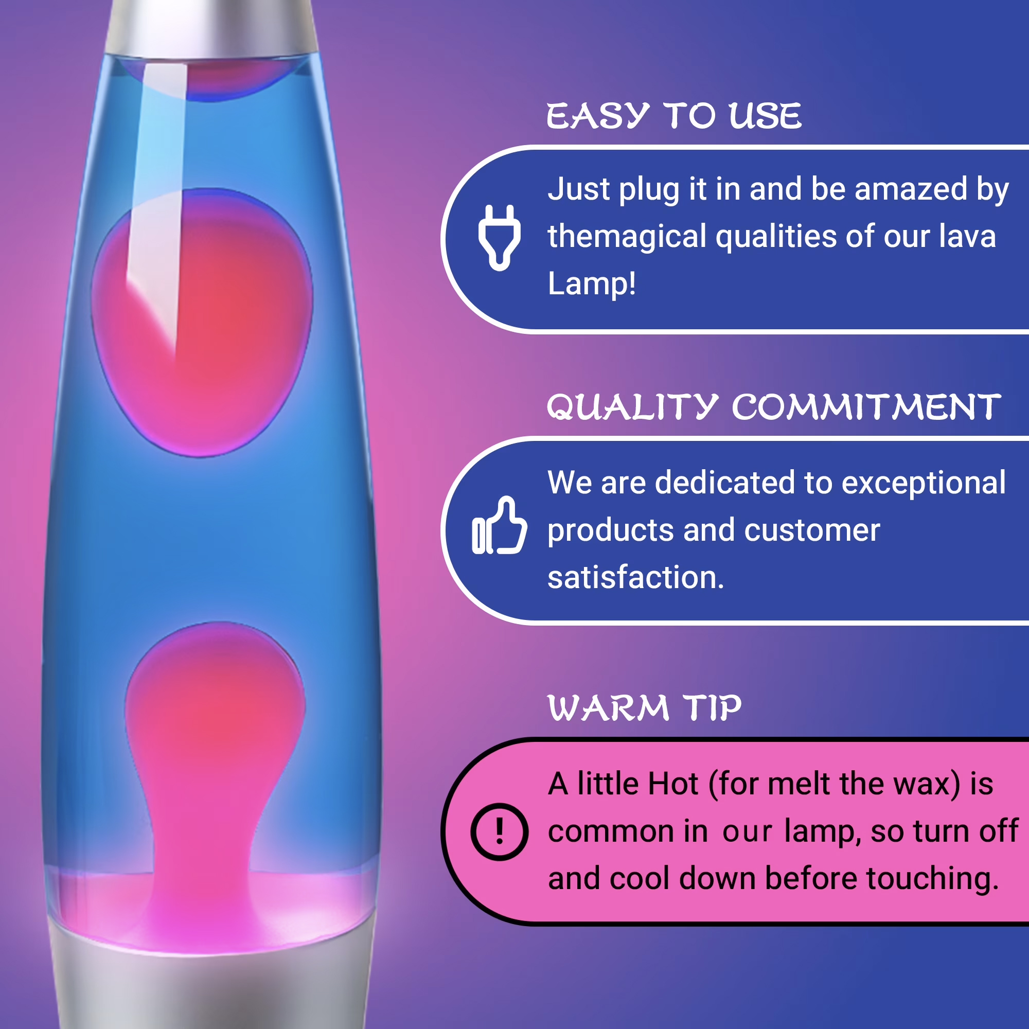13 Inch Lava Lamp, Pink Wax Blue Liquid Lava Night Light with Silver Base & Cap, 25W Bulb Included, Standard Plug Vintage Motion Lamp for Home Decor Bedroom Office Gift
