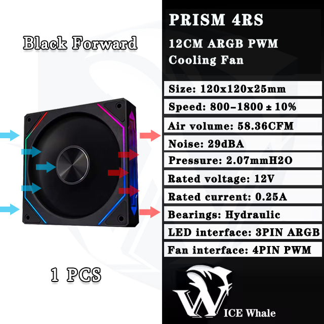 ICE Whale Prism 4RS ARGB PC Case Fan 120mm Infinity Mirror Design Motherboard Lighting Sync 4PIN PWM CPU Cooler Fan Ventilador BK Forward 1PCS / Other / A RGB