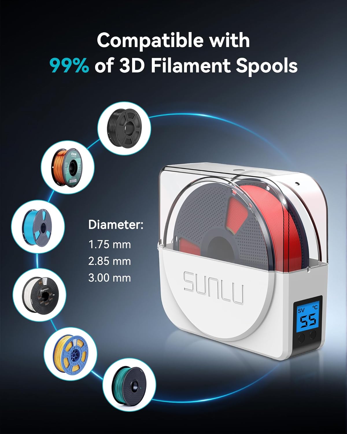 SUNLU Official S1 Plus Filament Dryer For 3D Printer Filament, Dehydrator with Fan Design, Filament Storage 1.75 2.85 3.00mm