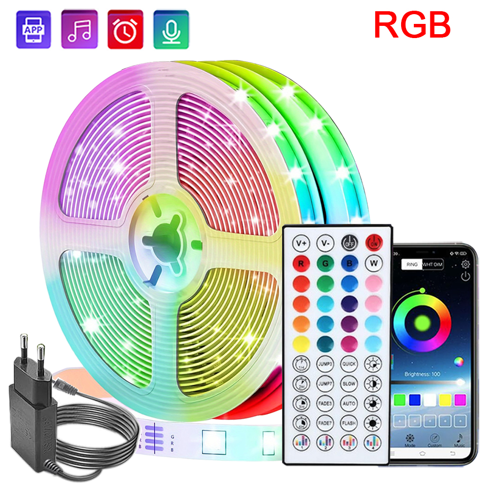 Led Lights for Room Music Sync RGB Led Strip Lights 10m 20m 30m Flexible Ribbon for Room Bedroom Decor TV Backlights RGB Led Strip / EU Plug / m