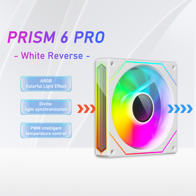 ZEZZIO Prism 6 PRO Computer Chassis Fan 12cm ARGB Motherboard Lighting Sync 4PIN PWM Quiet Cooling Fan White Reverse / Other / A RGB