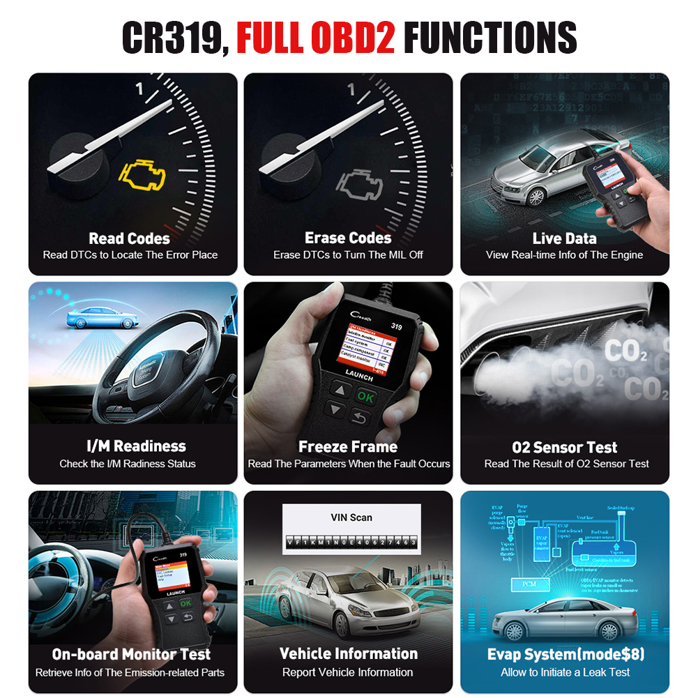 LAUNCH X431 Creader 319 CR319 Auto Code Reader OBDII Scanner Professional Automotive Scanner Obd2 Scanner Diagnostic Tools X431