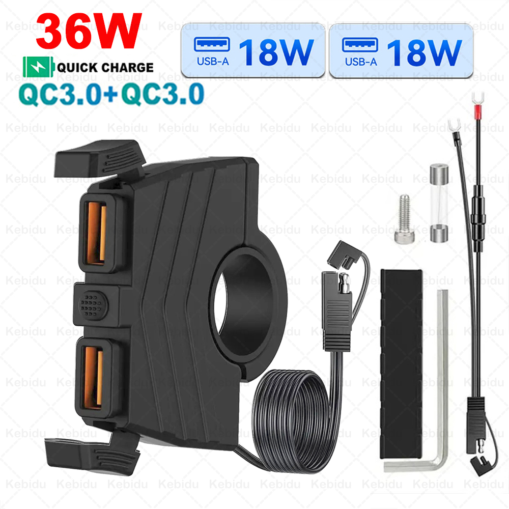 48W Quick Charge PD+QC3.0 Phone Charger Motorcycle USB Socket Waterproof Handlebar Mounting Bracket 12V-24V Power Adapter W with Switch / China Mainland