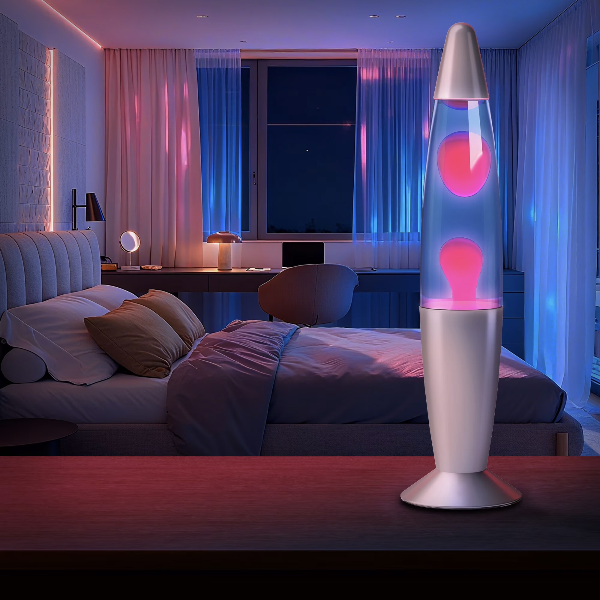 13 Inch Lava Lamp, Pink Wax Blue Liquid Lava Night Light with Silver Base & Cap, 25W Bulb Included, Standard Plug Vintage Motion Lamp for Home Decor Bedroom Office Gift