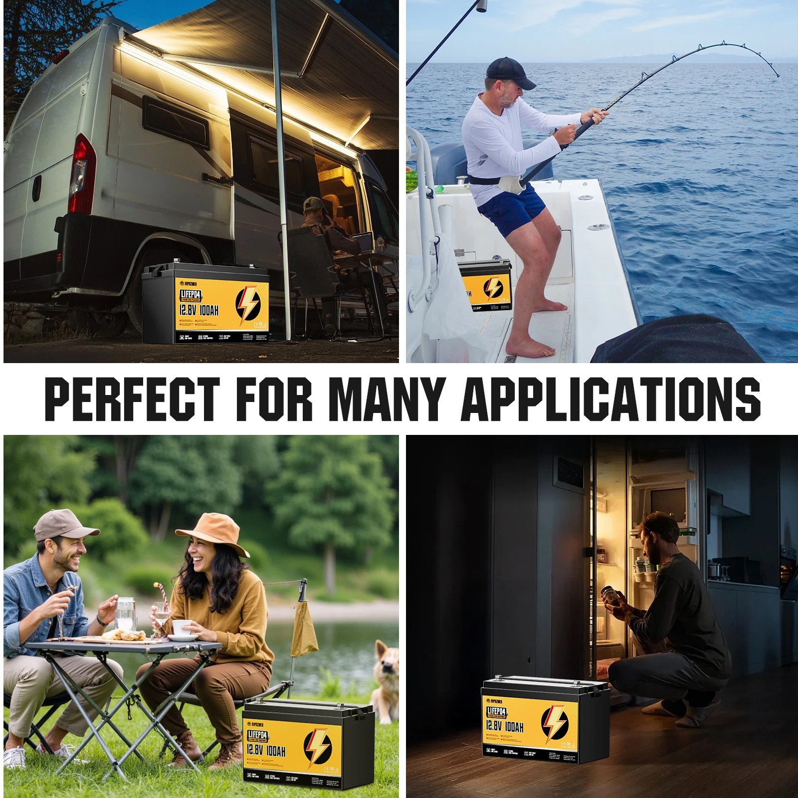 RVPOZWER 12.8V 100Ah LiFePO4 Lithium Iron Phosphate Battery 1280Wh, Built-in 100A Smart BMS, 15000+ Deep Cycles Rechargeable Storage Battery for RV, Marine Boat, Trailer, Off-Grid Solar System, Camping & Travel Emergency Power