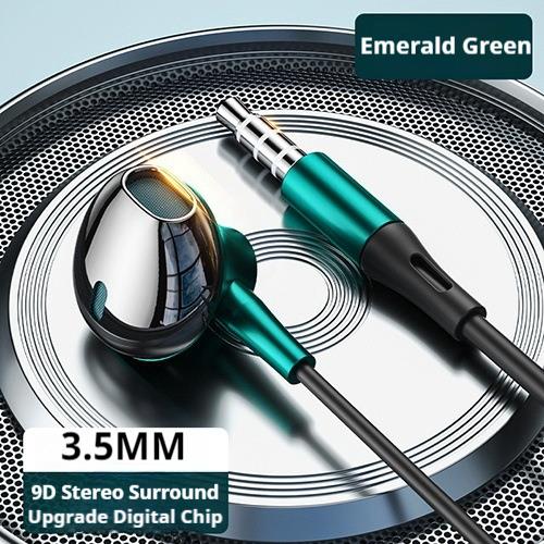 NEW 9D Surround Sound Type C&3.5mm Headphones Volume Control Headset With HD Mic Wired Earbuds For IPhone15-17/Samsung Earphones green 3.5mm