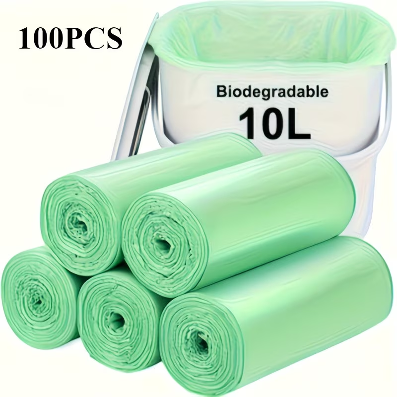 100 household garbage bags per roll, 15.14-18.93 liters, unscented, 20% thicker, ultra-durable, leak-proof (green, 10 liters) / light green / x52cm