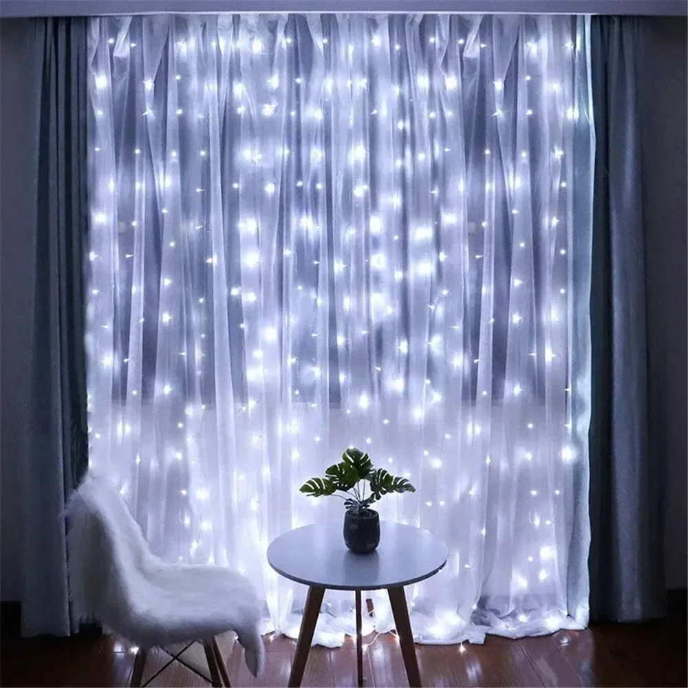 3/6M USB LED Curtain 8Modes Remote Control Lights Holiday Wedding Garland for Bedroom Living Room Decor Christmas Decorations