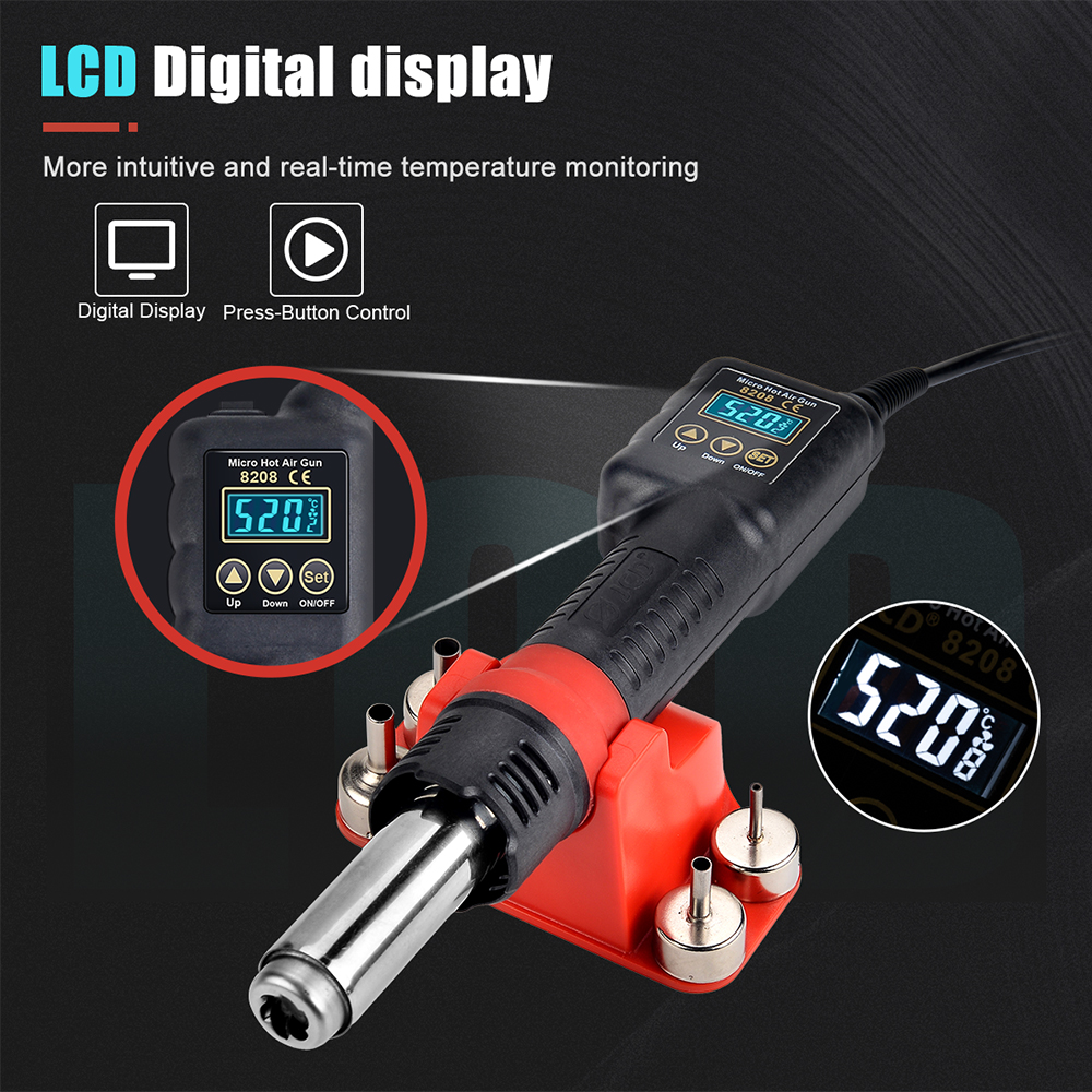 JCD 750W Micro Heat Gun Rework Soldering Air Station LCD Digital Hair Dryer 220V 110V For BGA SMD Hot Air Soldering Tools 8208