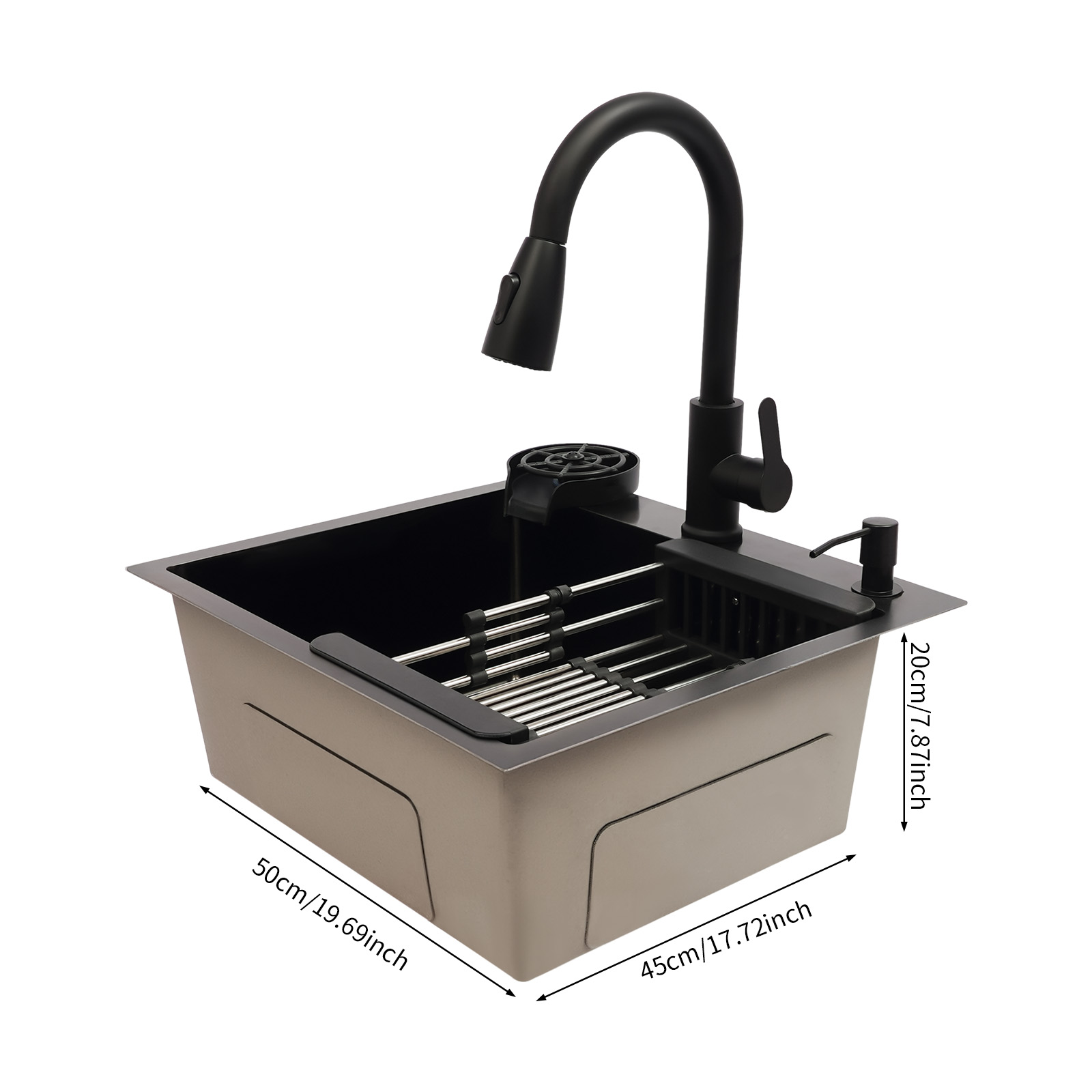 Multi-functional Kitchen Sink with Retractable Faucet, Soap Dispenser and Drip Basket Black Stainless Steel Sink 3 Specification