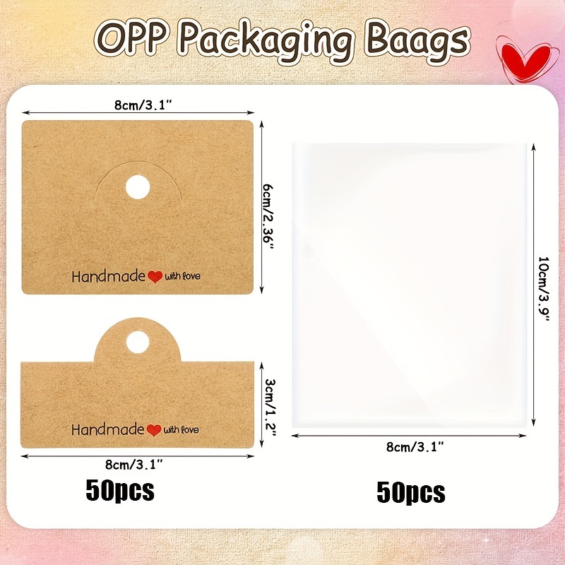 100Pcs Jewelry Package Bags, Including 50 Bags and 50 Cards, Jewelry Display Clear Bags, Bracelets, Earrings, Craft Packaging Se bags and 50cards
