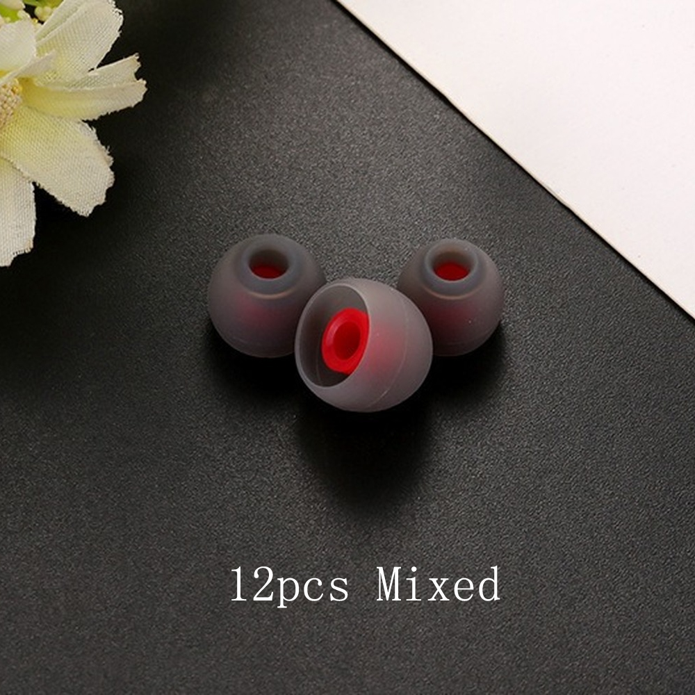 Ivinxy 12pcs Layer Silicone In-Ear Earphone Covers Cap Replacement Earbud Bud Tips Earbuds Eartips Earplug Ear Pads Cushion black red Mixed