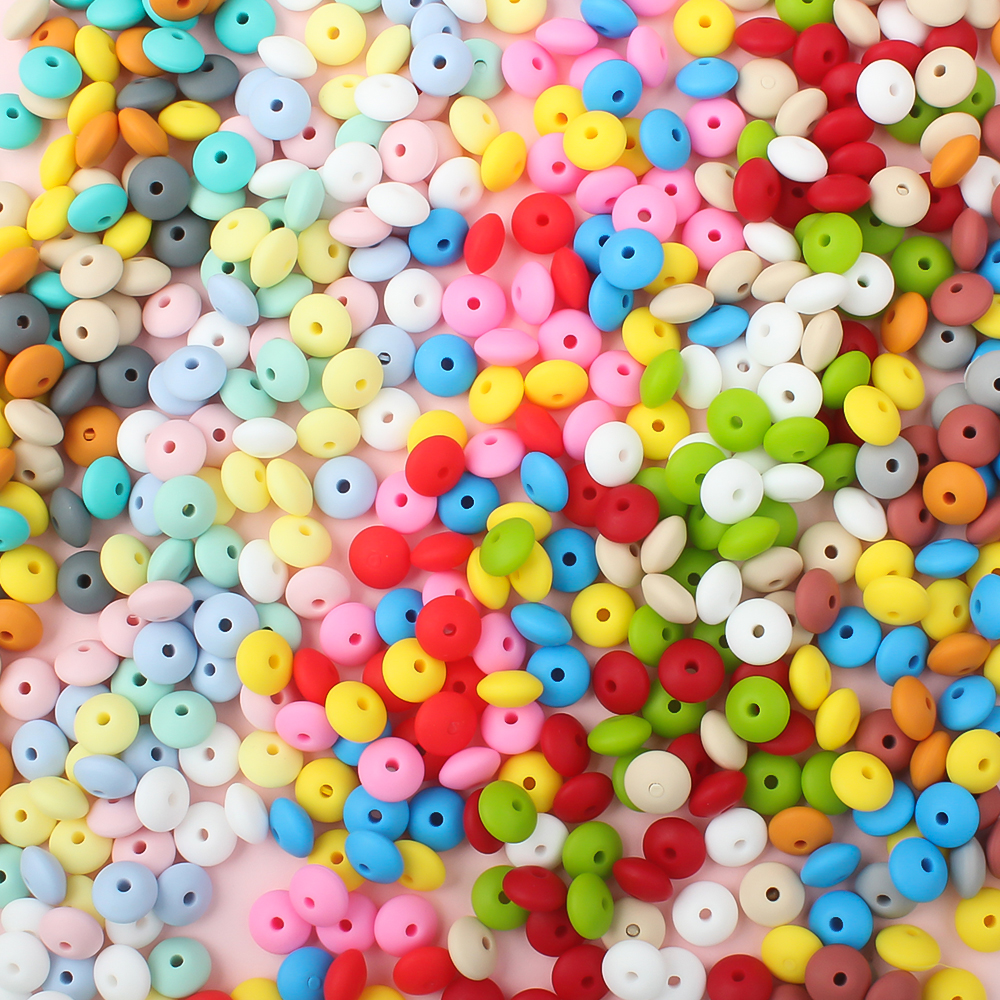 100/50/20Pcs 12mm Siilcone Beads Lentil Loose Spaced Bead for Jewelry Making DIY Beaded Pen Bracelets Necklace Keychain BPA Free