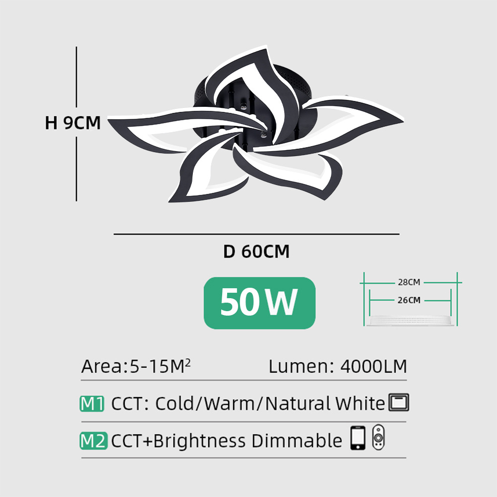 Hot Ceiling Lamp Adjustable Brightness Mobile Phone APP Control Cold and Warm Light Art Decoration Lights Black 5 Heads / Poland