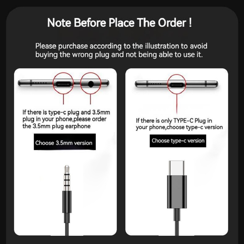 NEW 9D Surround Sound Type C&3.5mm Headphones Volume Control Headset With HD Mic Wired Earbuds For IPhone15-17/Samsung Earphones