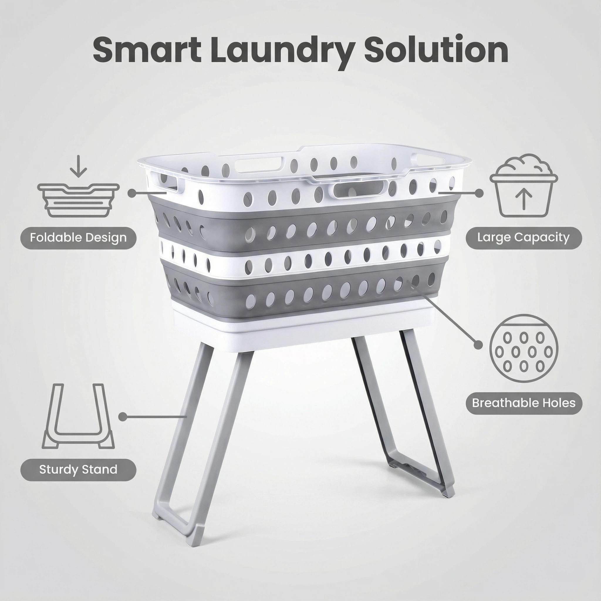 43L Collapsible Plastic Laundry Basket Foldable Pop Up Storage Container/Organizer Washing Tub Space Saving Hamper/Basket