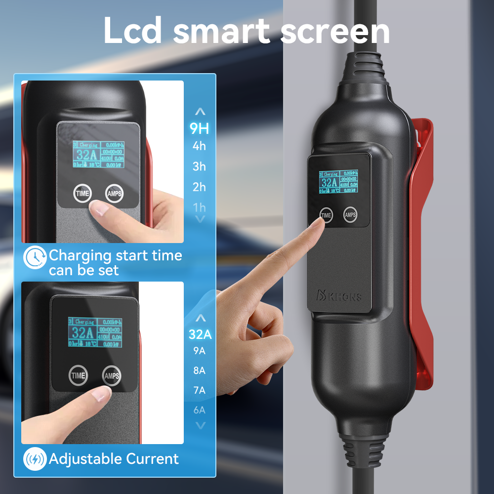 Khons 22KW Portable EV Charger Type2 32A EVSE 3Phase Charger Red CEE Plug Suitable For EV Charging WIFI-APP Control  5M Cable
