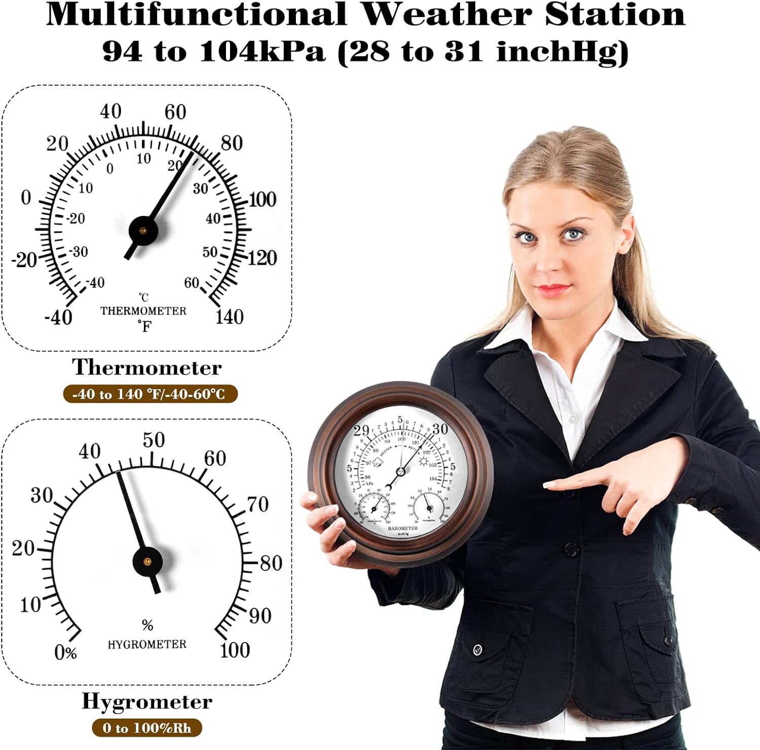 3 In 1 Barometer Thermometer Hygrometer Indoor Outdoor Weather Station Atmospheric Pressure Temperature Gauge Wall Decor 20cm