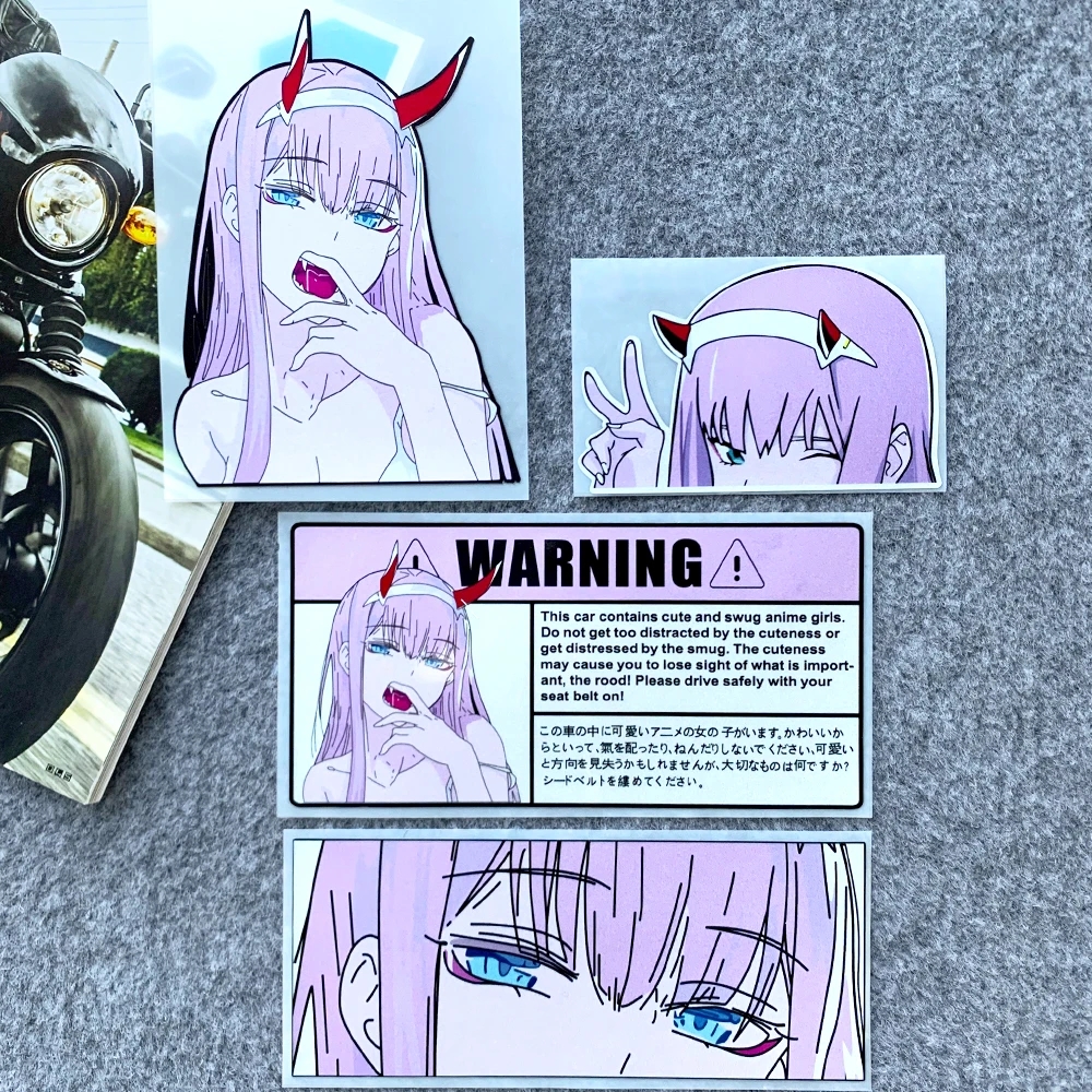 JDM Anime Car Sticker 2D Warning Pink Girl Eyes Fuel Tank Cover Car Body Window Bumper Windshield Motorcycle Scooter Decals