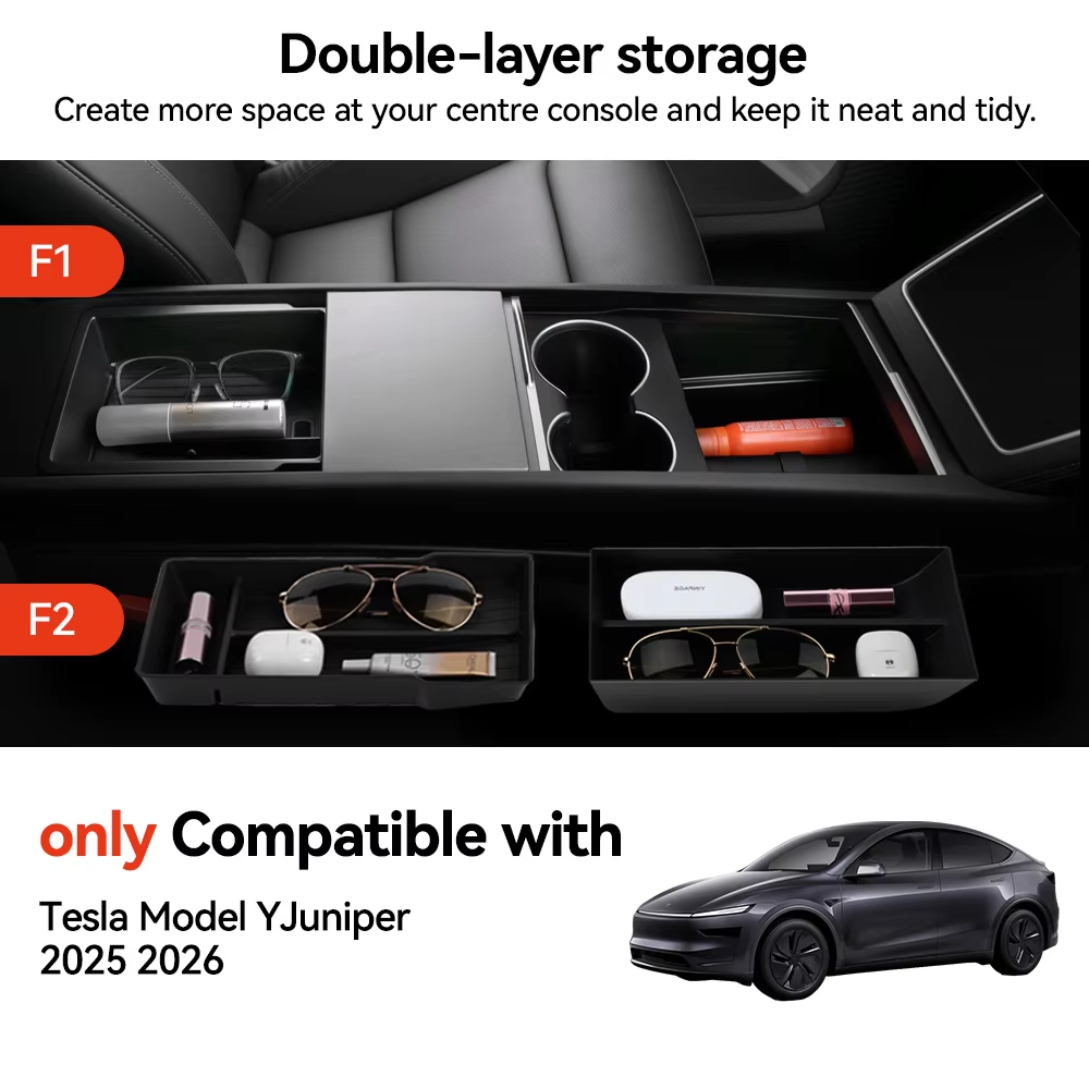 For Tesla Model 3/Y/YL Highland Juniper 2026 Center Armrest Hidden Storage Box Cup Holder Console Organizer Box Accessories