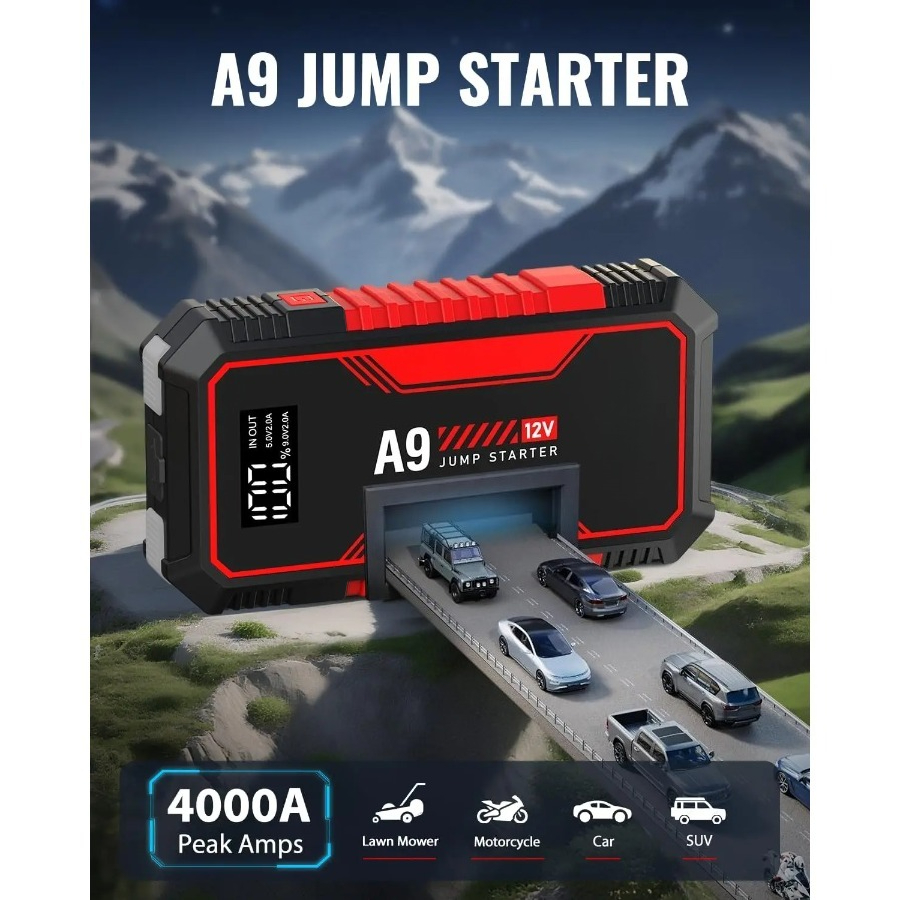 12000A Jump Starter for 12V Vehicles, Portable Car Battery Booster Pack with USB, LED Light, and Storage Case