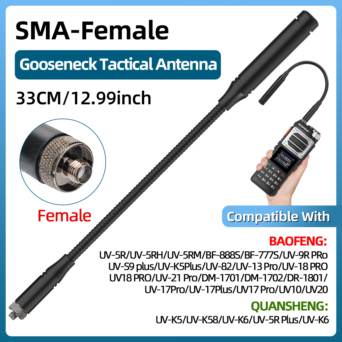 ABBREE CS Tactical Antenna SMA-Female Dual Band VHF UHF 144/430Mhz Foldable For Walkie Talkie Baofeng UV-21 UV-5R QuanSheng K5 UV 25 Gooseneck