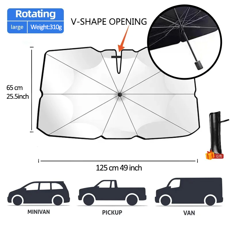 Car Sunshade Windshield Umbrella Front Sun Shade Parasol Foldable Summer Protection Car Seat Heat Insulation Car Accessories Handle Opening S