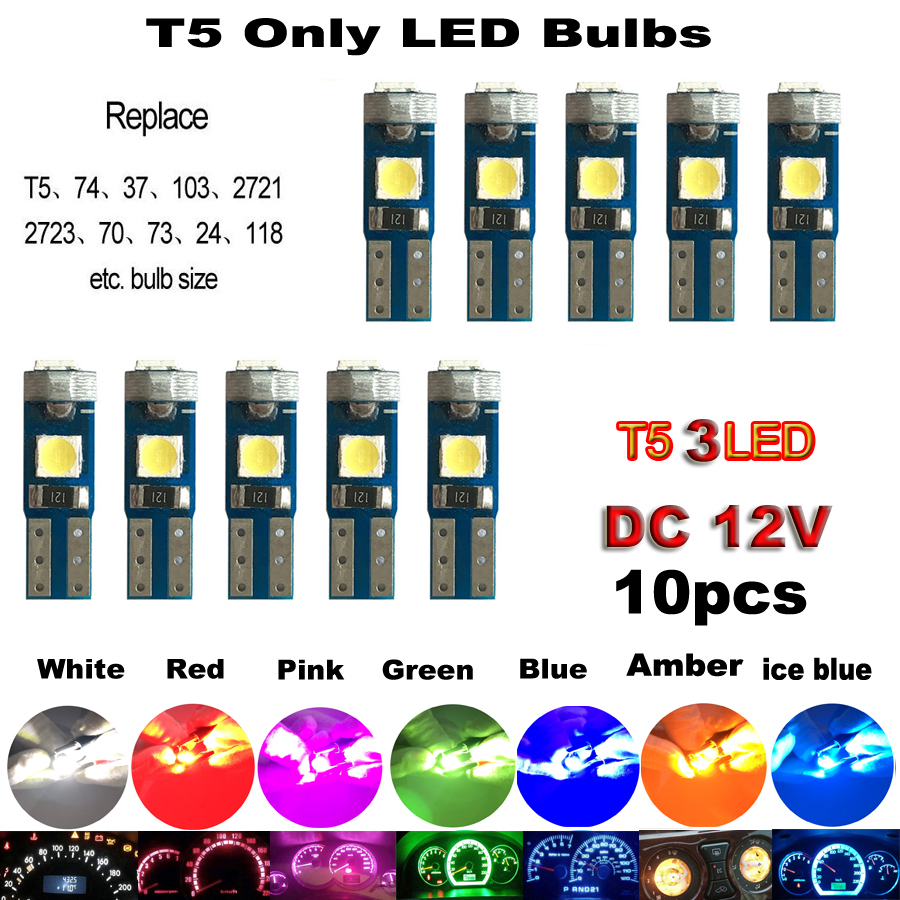 10pcs New T5 W3W W1.2W Led Canbus PC74 B8.5 LED Bulbs Car Motorcycle Dashboard Warning Indicator Light Wedge Instrument Lamp