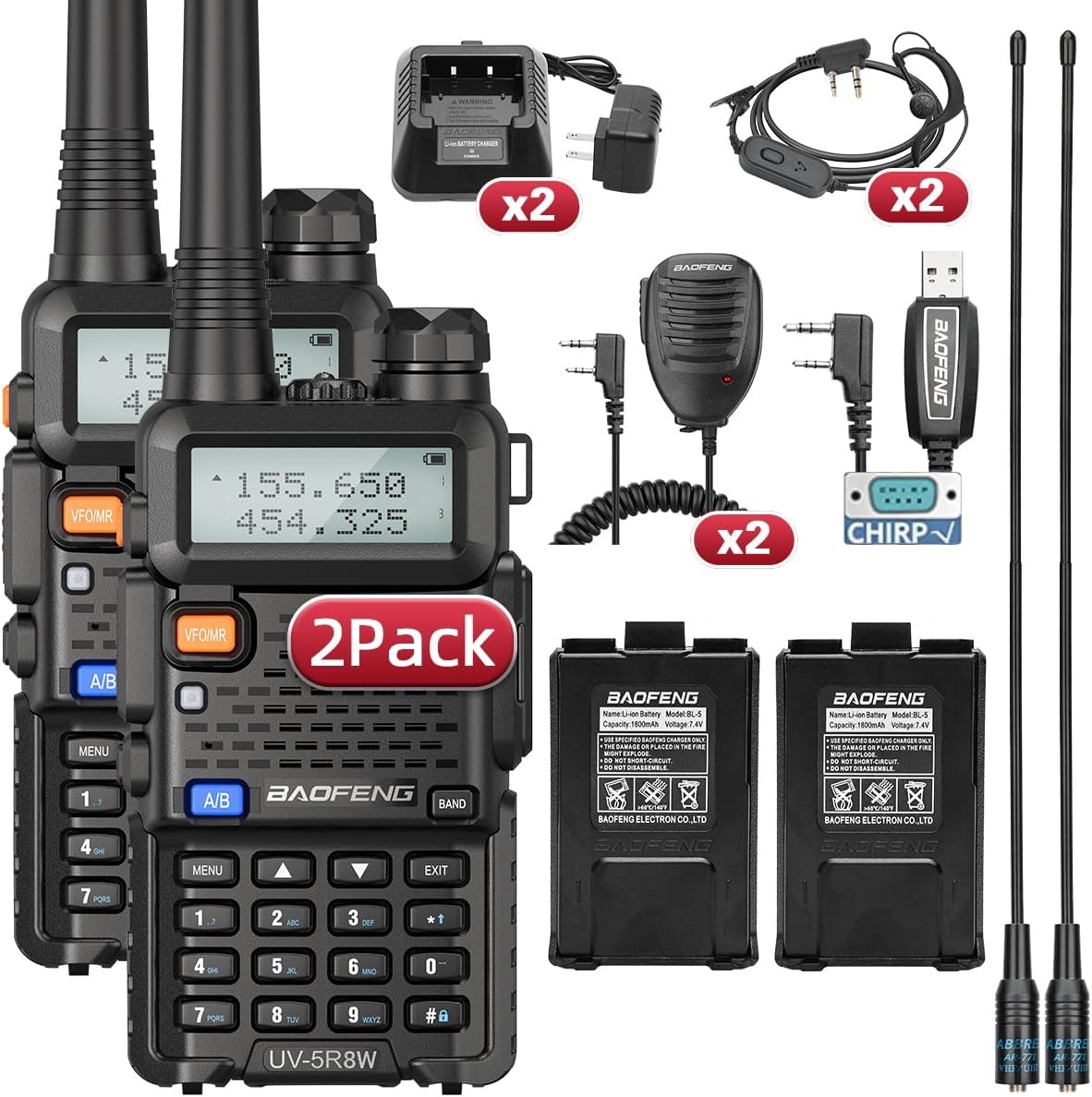 1/2PCS BaoFeng UV-5R 8W Tri-Power Walkie Talkie High Power Dual Band Long Range 128 CH Portable Handheld UV 5R Ham Two Way Radio X 8W H 771 MIC C / Australia Standard