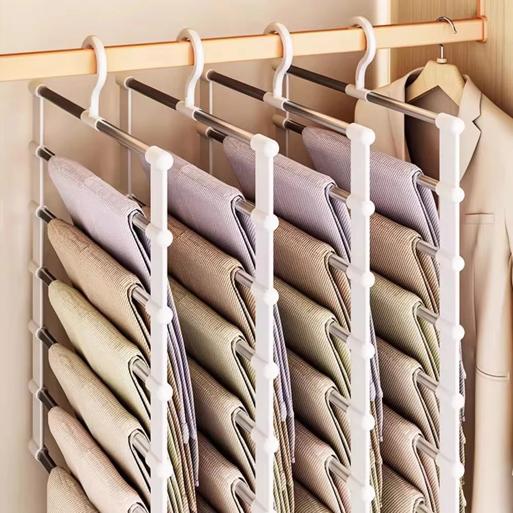 Multi-Layer Pants Hanger Space Saving Closet Organizer Foldable Trousers Clothes Rack Wardrobe Storage with Non Slip Clips