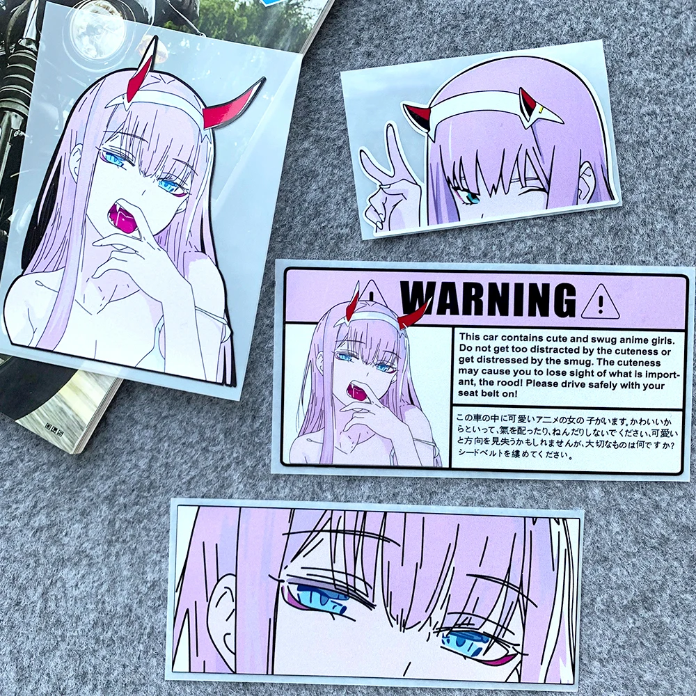 JDM Anime Car Sticker 2D Warning Pink Girl Eyes Fuel Tank Cover Car Body Window Bumper Windshield Motorcycle Scooter Decals