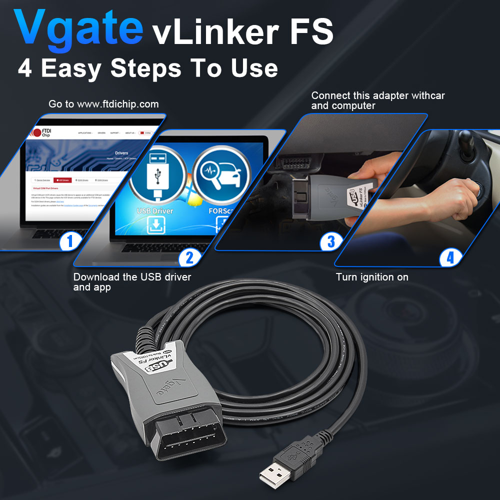 Vgate VLinker FS USB ELM327 For Ford FORScan For Mazda HS MS CAN ELM327 OBD2 Car Diagnostic Scanner Interface Tools OBDII