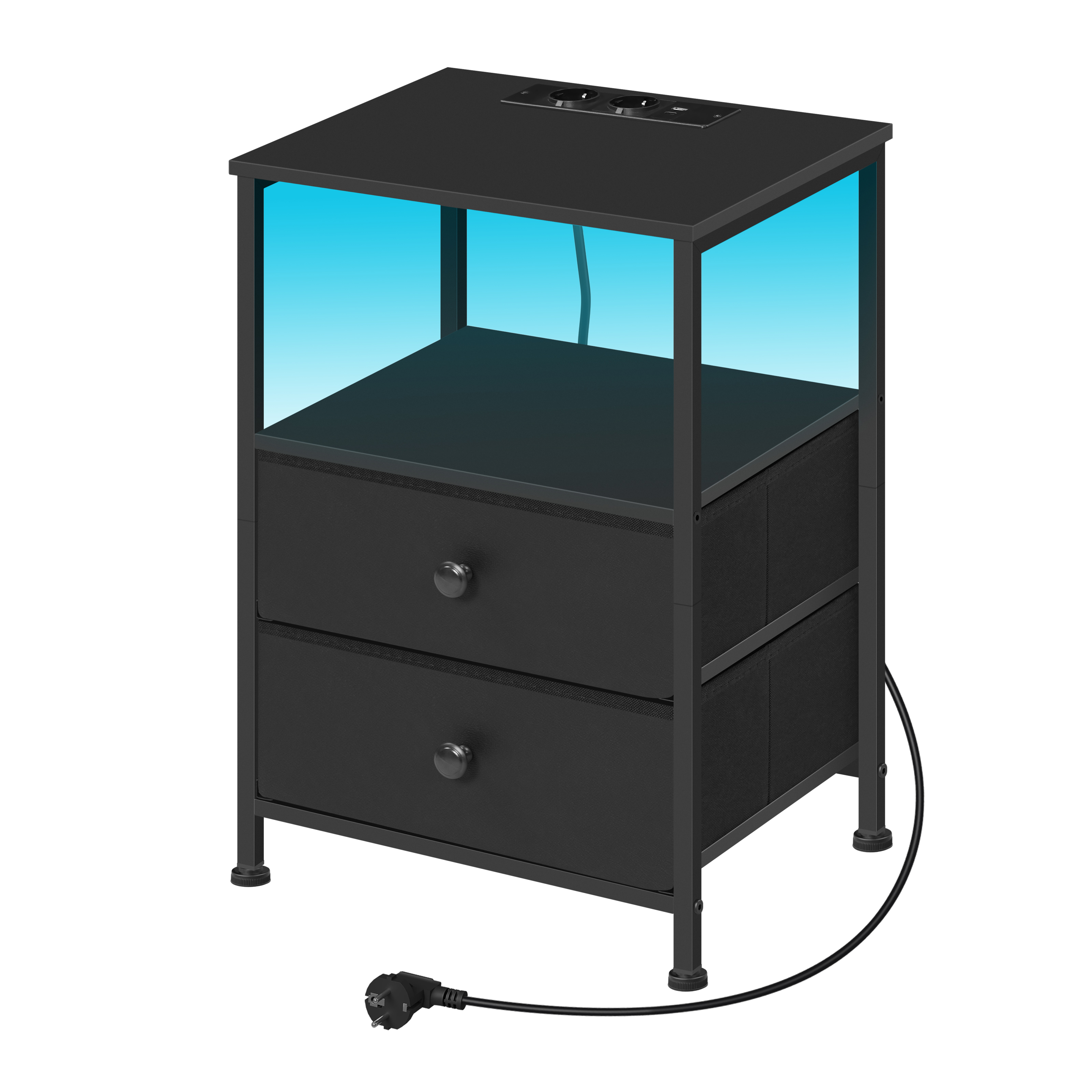 WOLTU Modern Nightstand Bedside Table with Adjustable LED Lighting USB Charging Sockets 2 Drawers Night Table Storage Bedroom