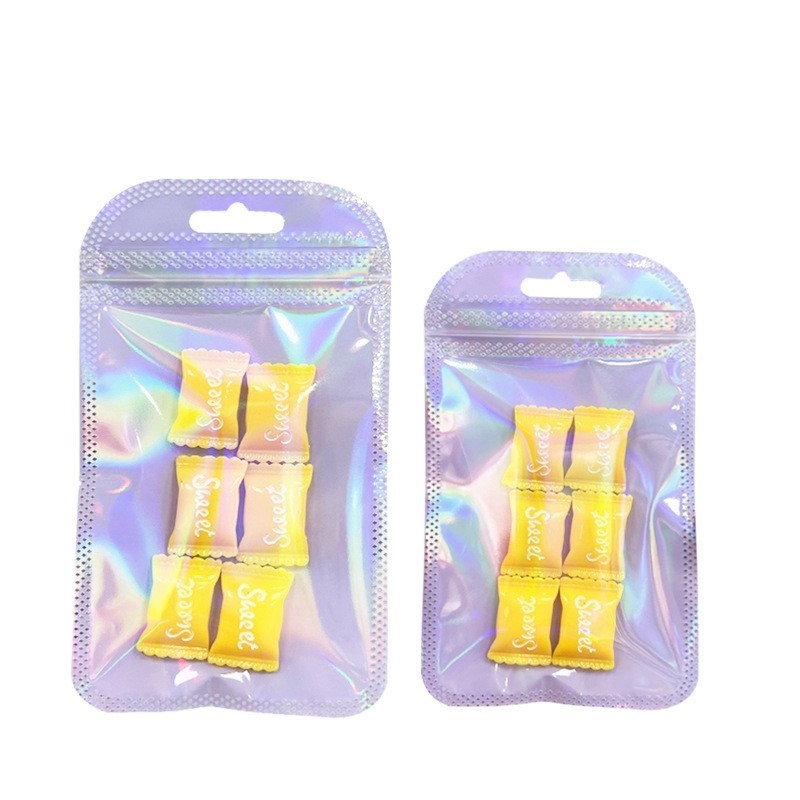 50pcs Holographic Zipper Small Jewelry Bag Pouch For Bead Earring Food Storage Small Business Entrepreneurship Packaging Display