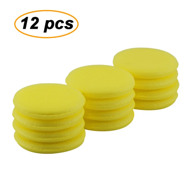 12Pcs Round Car Waxing Polish Wax Foam Sponge High Density Applicator Pads Cleaning Sponge Auto Detail Washing Car Cleaning Tool Yellow 12pcs