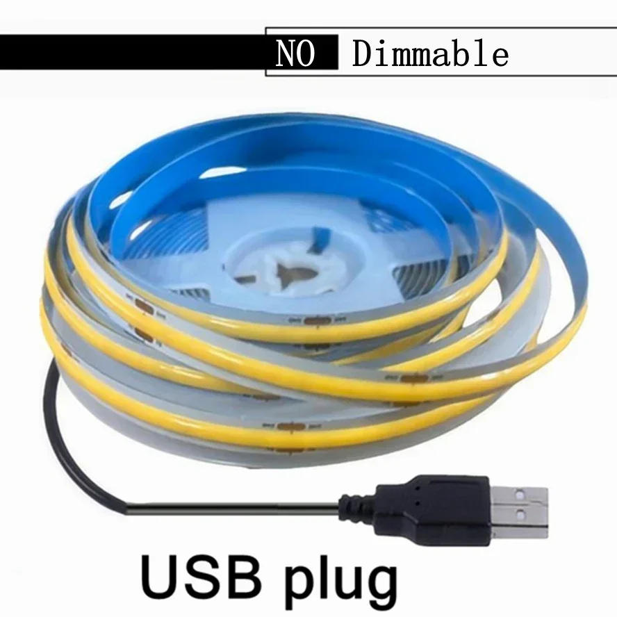 1-5M USB LED Strip Light 5V 320LEDs/M COB Touch Sensor Dimmable Lamp Tape DIY Mirror Backlight TV Kitchen Room Night Lighting USB / Cold White / V USB 8MM / .5m