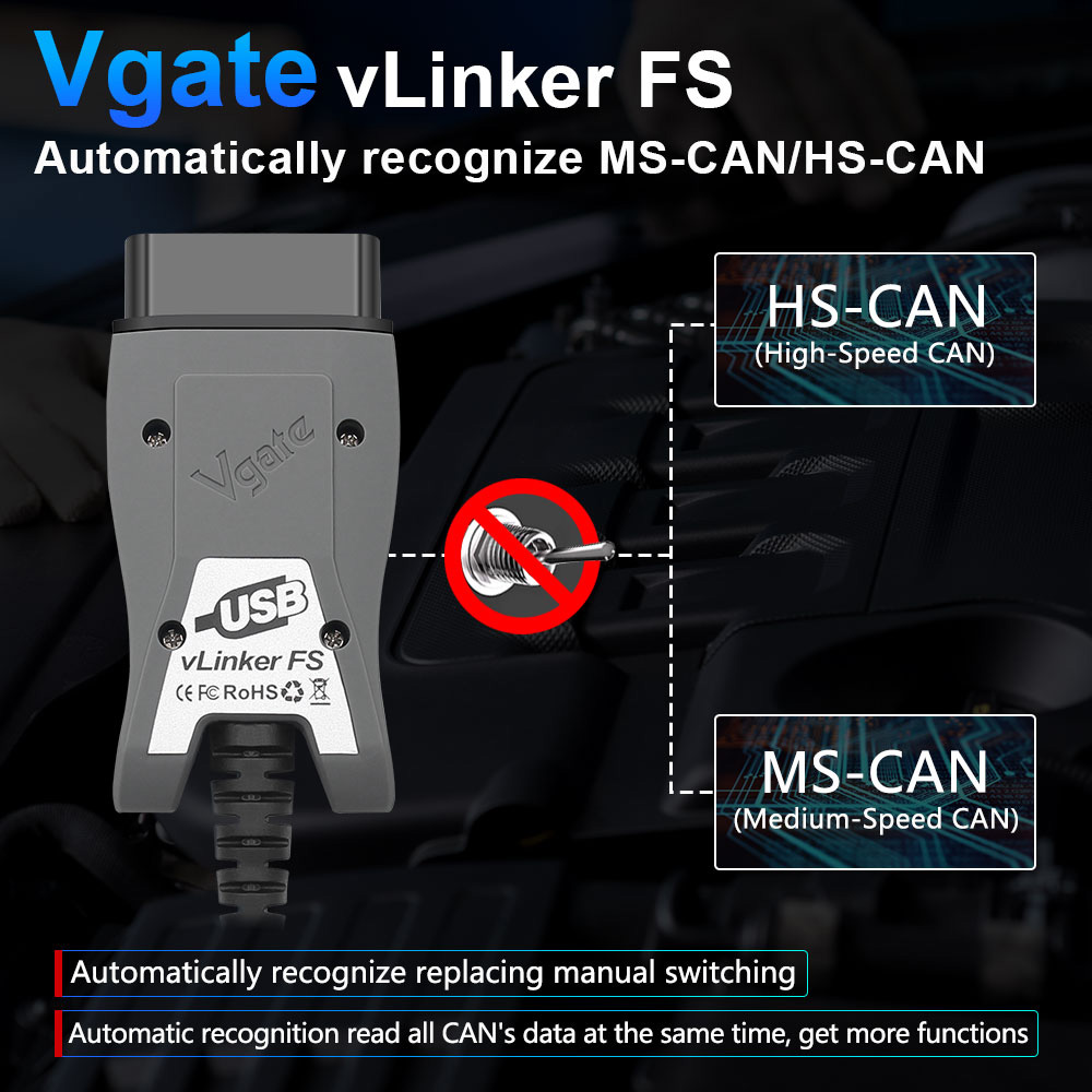 Vgate VLinker FS USB ELM327 For Ford FORScan For Mazda HS MS CAN ELM327 OBD2 Car Diagnostic Scanner Interface Tools OBDII