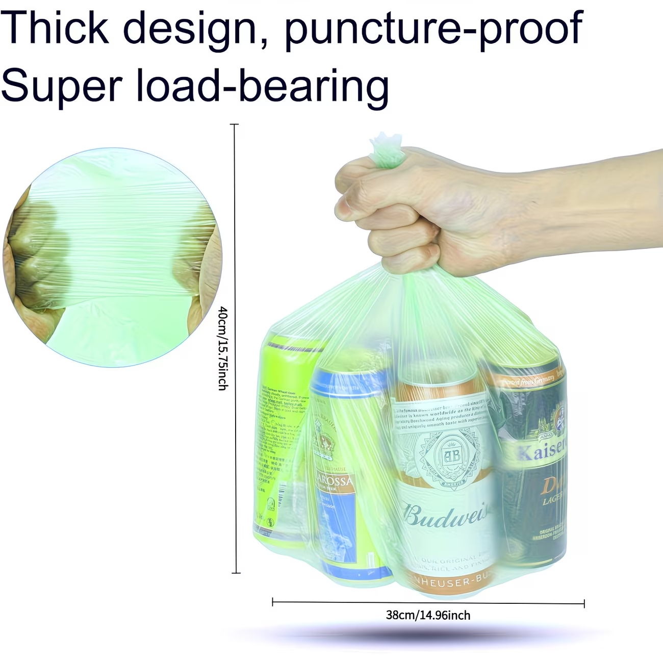 100 household garbage bags per roll, 15.14-18.93 liters, unscented, 20% thicker, ultra-durable, leak-proof (green, 10 liters) /