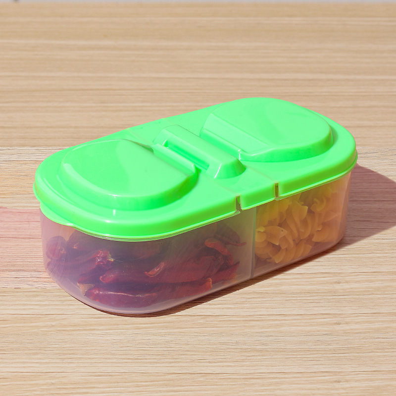 Dual Compartment Food Storage Container Plastic Sealed Easy Clean Reusable for Spices Herbs Lunch Kitchen Camping Office green