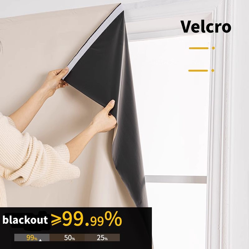 Easy Installation Adhesive 100% Blackout Curtains for Living Room Short Curtains Bedroom Kitchen Partitions Soundproofing